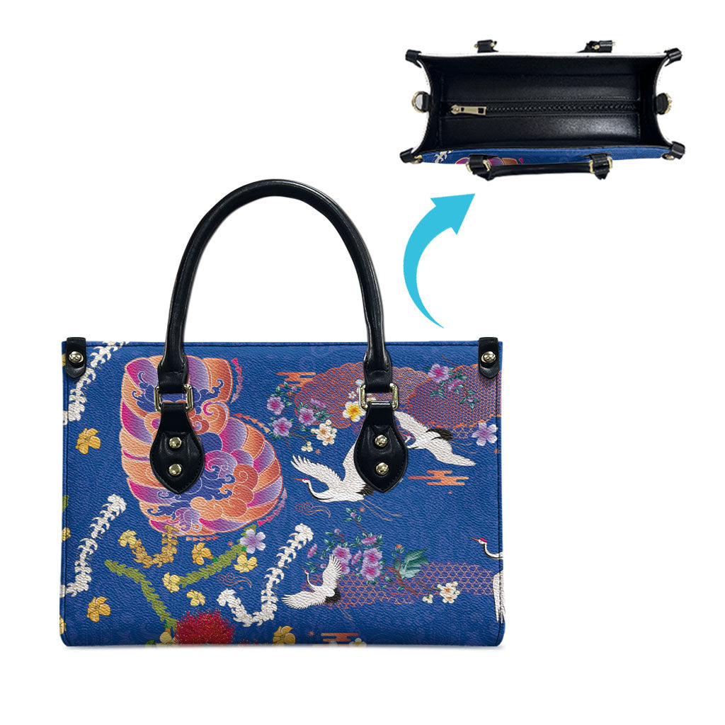 Hawaiian and Japanese Culture Together Leather Bag Kakau Tribal Pattern and Irezumi Art Blue Color LT03 - Polynesian Pride