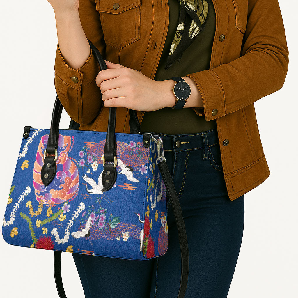 Hawaiian and Japanese Culture Together Leather Bag Kakau Tribal Pattern and Irezumi Art Blue Color LT03 - Polynesian Pride