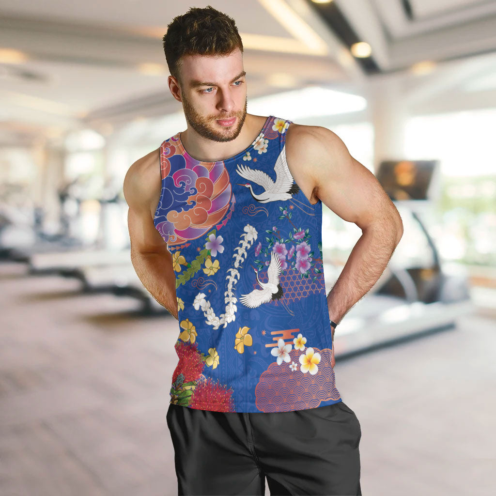 Hawaiian and Japanese Culture Together Men Tank Top Kakau Tribal Pattern and Irezumi Art Blue Color LT03 Blue - Polynesian Pride
