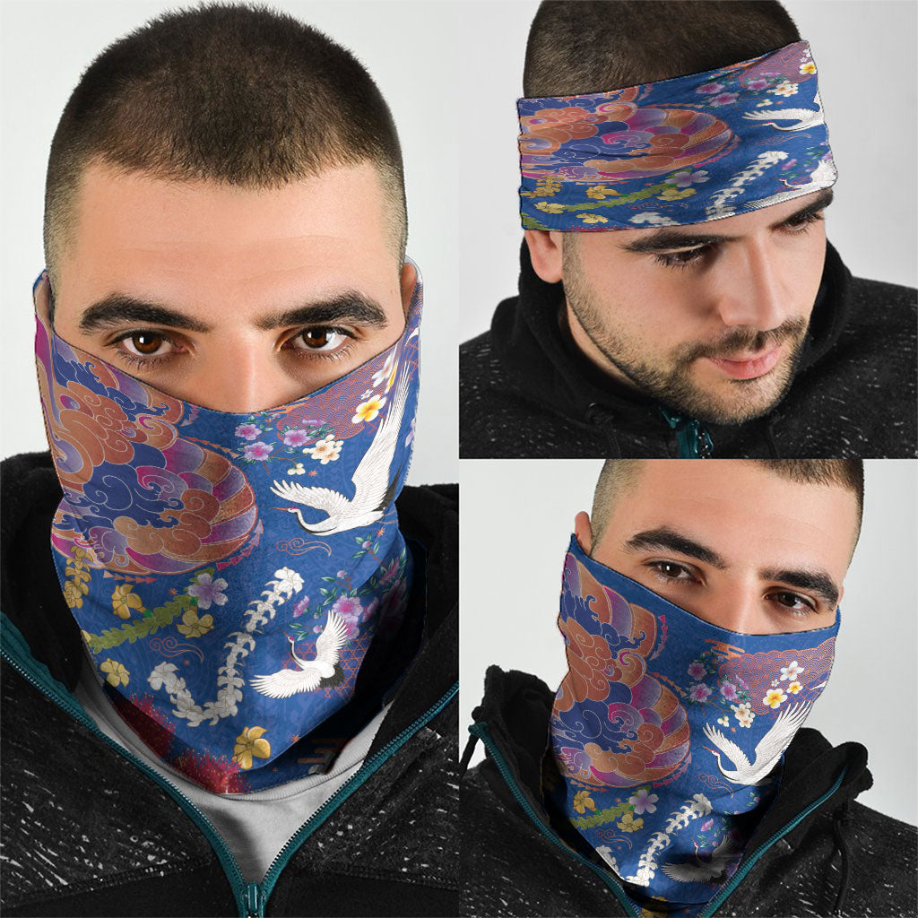 Hawaiian and Japanese Culture Together Neck Gaiter Kakau Tribal Pattern and Irezumi Art Blue Color LT03 - Polynesian Pride