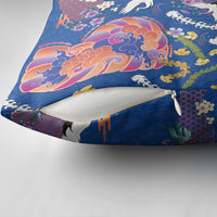 Hawaiian and Japanese Culture Together Pillow Cover Kakau Tribal Pattern and Irezumi Art Blue Color LT03 - Polynesian Pride