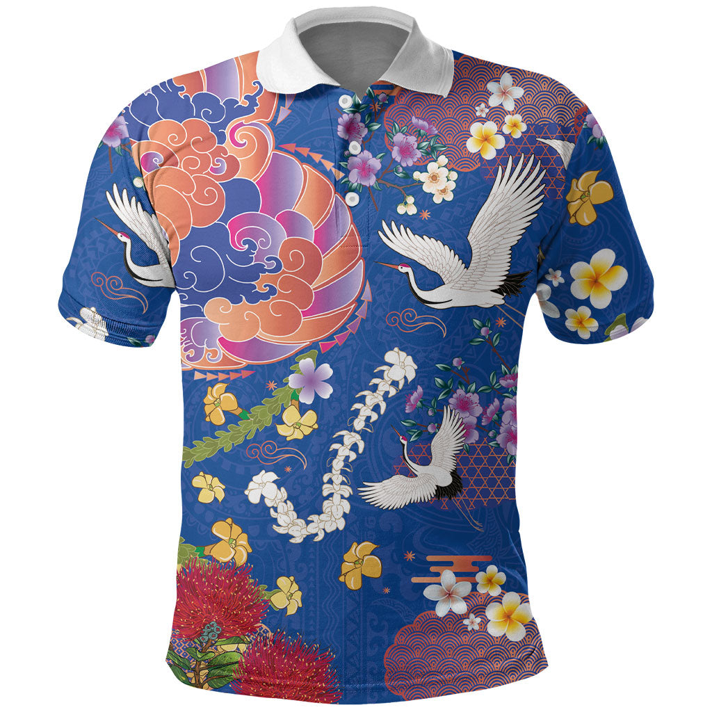Hawaiian and Japanese Culture Together Polo Shirt Kakau Tribal Pattern and Irezumi Art Blue Color LT03 Blue - Polynesian Pride