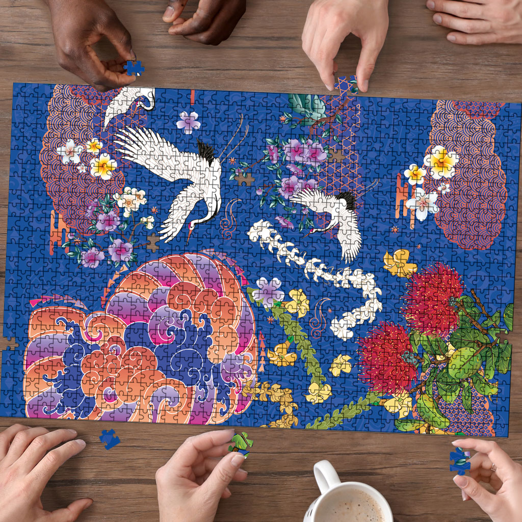 Hawaiian and Japanese Culture Together Puzzle Kakau Tribal Pattern and Irezumi Art Blue Color LT03 - Polynesian Pride