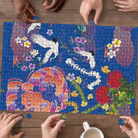 Hawaiian and Japanese Culture Together Puzzle Kakau Tribal Pattern and Irezumi Art Blue Color LT03 - Polynesian Pride