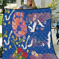 Hawaiian and Japanese Culture Together Quilt Kakau Tribal Pattern and Irezumi Art Blue Color LT03 Blue - Polynesian Pride