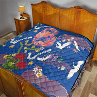 Hawaiian and Japanese Culture Together Quilt Kakau Tribal Pattern and Irezumi Art Blue Color LT03 - Polynesian Pride