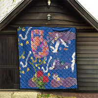 Hawaiian and Japanese Culture Together Quilt Kakau Tribal Pattern and Irezumi Art Blue Color LT03 - Polynesian Pride