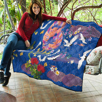 Hawaiian and Japanese Culture Together Quilt Kakau Tribal Pattern and Irezumi Art Blue Color LT03 - Polynesian Pride