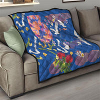 Hawaiian and Japanese Culture Together Quilt Kakau Tribal Pattern and Irezumi Art Blue Color LT03 - Polynesian Pride