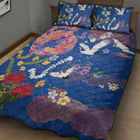 Hawaiian and Japanese Culture Together Quilt Bed Set Kakau Tribal Pattern and Irezumi Art Blue Color LT03 - Polynesian Pride