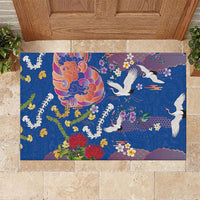 Hawaiian and Japanese Culture Together Rubber Doormat Kakau Tribal Pattern and Irezumi Art Blue Color LT03 Blue - Polynesian Pride