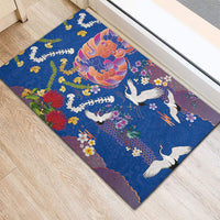 Hawaiian and Japanese Culture Together Rubber Doormat Kakau Tribal Pattern and Irezumi Art Blue Color LT03 - Polynesian Pride