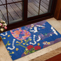Hawaiian and Japanese Culture Together Rubber Doormat Kakau Tribal Pattern and Irezumi Art Blue Color LT03 - Polynesian Pride