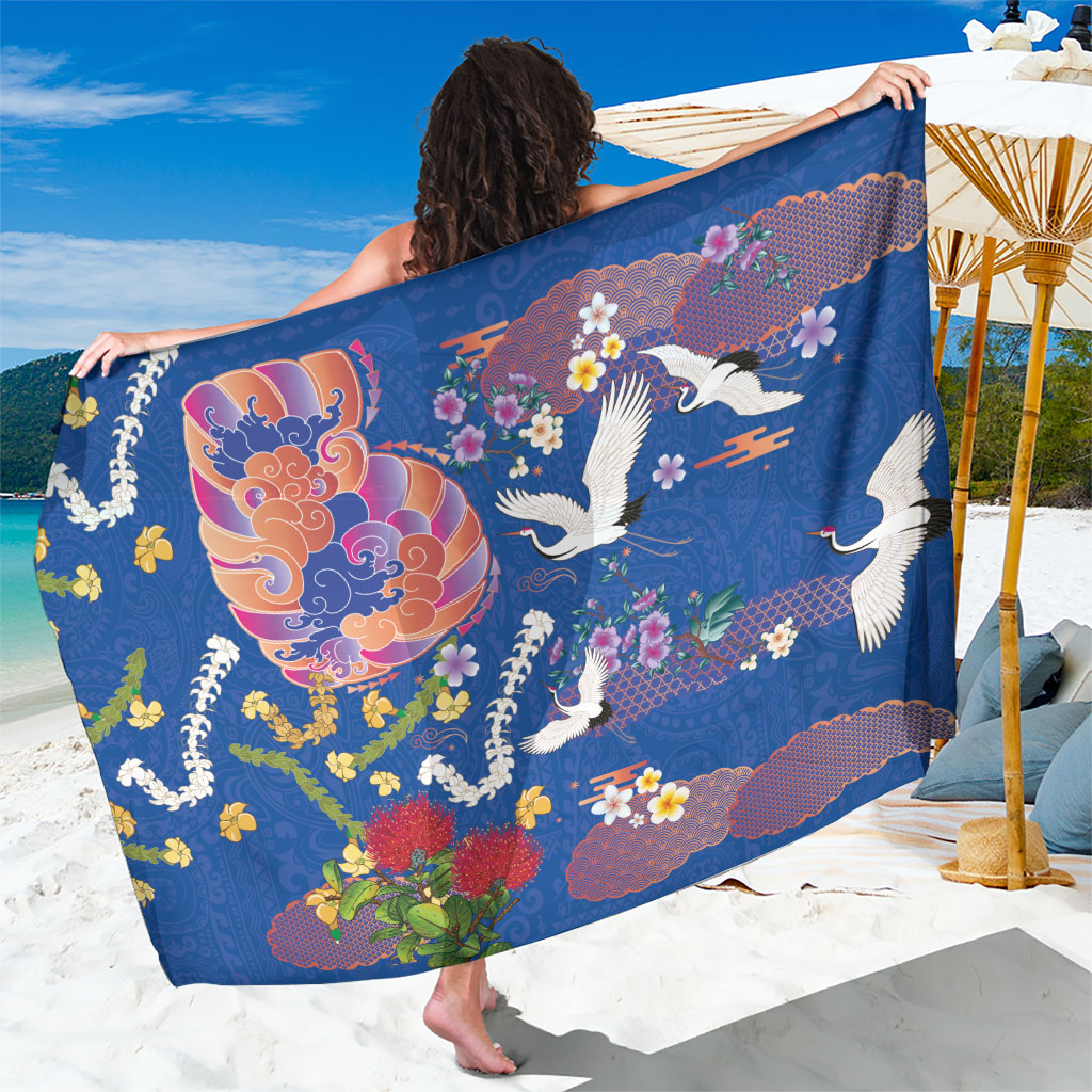 Hawaiian and Japanese Culture Together Sarong Kakau Tribal Pattern and Irezumi Art Blue Color LT03 One Size 44 x 66 inches Blue - Polynesian Pride