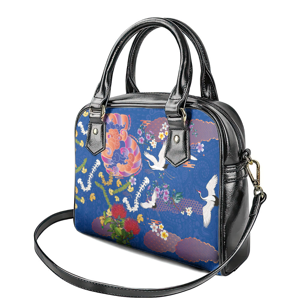 Hawaiian and Japanese Culture Together Shoulder Handbag Kakau Tribal Pattern and Irezumi Art Blue Color LT03 - Polynesian Pride
