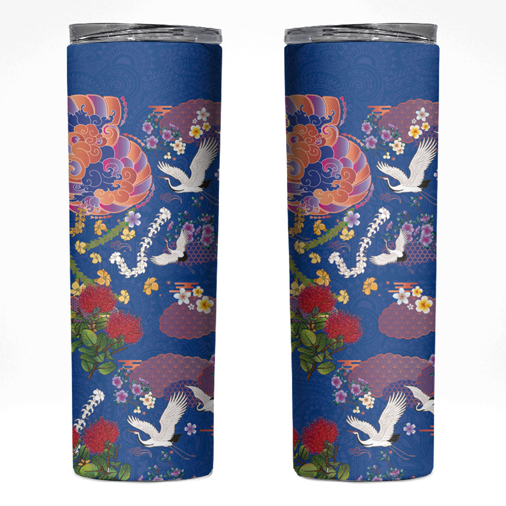 Hawaiian and Japanese Culture Together Skinny Tumbler Kakau Tribal Pattern and Irezumi Art Blue Color LT03 Blue - Polynesian Pride