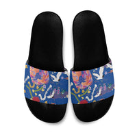 Hawaiian and Japanese Culture Together Slide Sandals Kakau Tribal Pattern and Irezumi Art Blue Color LT03 Blue - Polynesian Pride