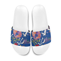 Hawaiian and Japanese Culture Together Slide Sandals Kakau Tribal Pattern and Irezumi Art Blue Color LT03 Blue - Polynesian Pride
