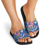 Hawaiian and Japanese Culture Together Slide Sandals Kakau Tribal Pattern and Irezumi Art Blue Color LT03 - Polynesian Pride