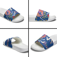 Hawaiian and Japanese Culture Together Slide Sandals Kakau Tribal Pattern and Irezumi Art Blue Color LT03 - Polynesian Pride