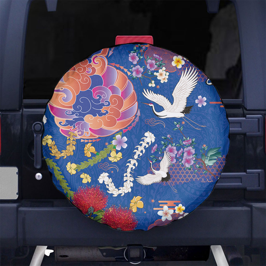 Hawaiian and Japanese Culture Together Spare Tire Cover Kakau Tribal Pattern and Irezumi Art Blue Color LT03 No hole Blue - Polynesian Pride