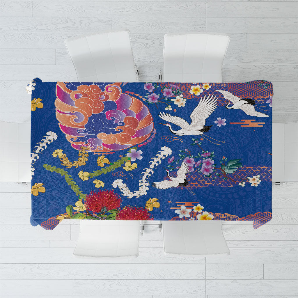 Hawaiian and Japanese Culture Together Tablecloth Kakau Tribal Pattern and Irezumi Art Blue Color LT03 Blue - Polynesian Pride