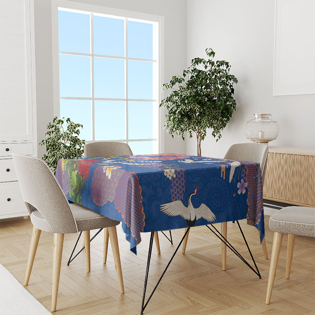 Hawaiian and Japanese Culture Together Tablecloth Kakau Tribal Pattern and Irezumi Art Blue Color LT03 - Polynesian Pride