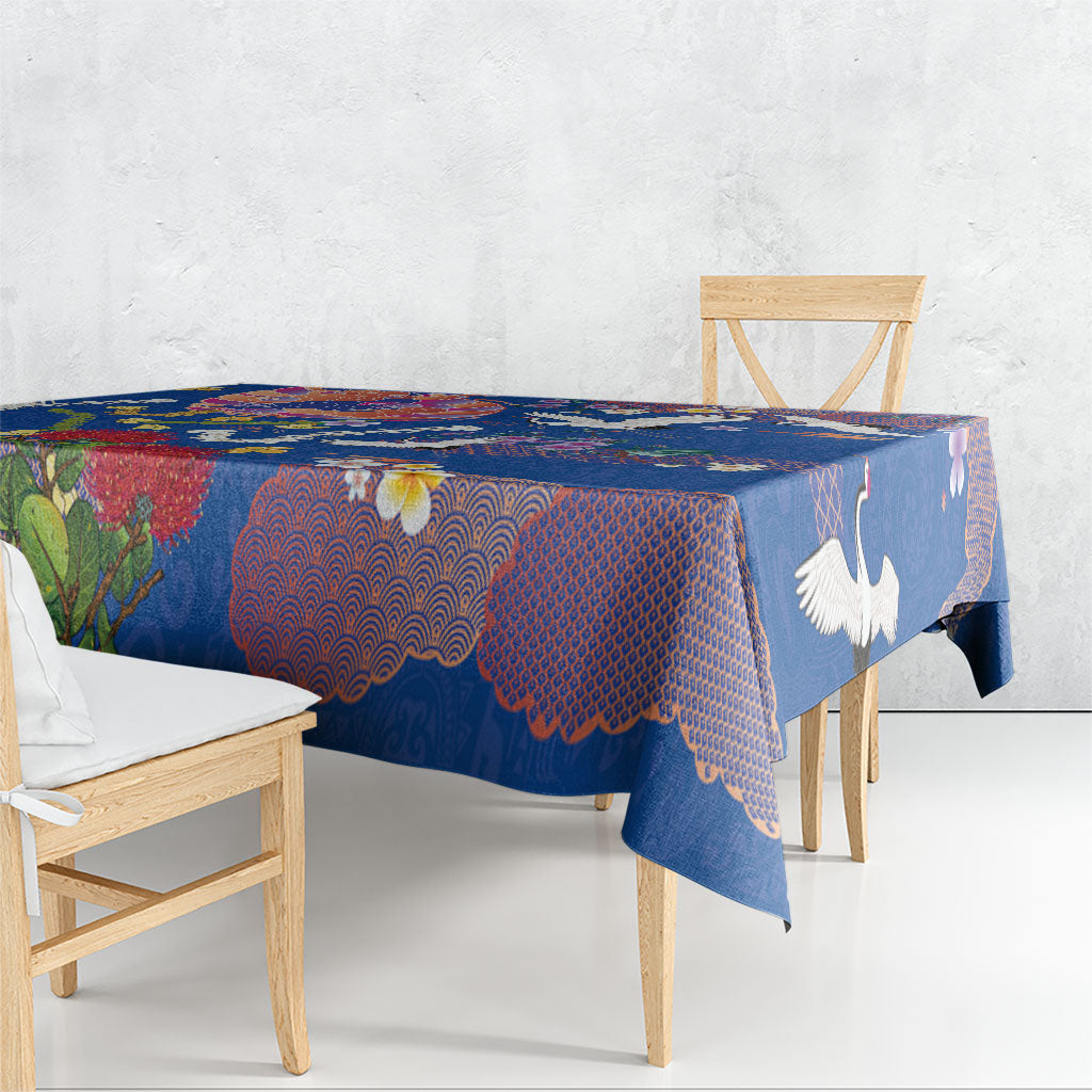 Hawaiian and Japanese Culture Together Tablecloth Kakau Tribal Pattern and Irezumi Art Blue Color LT03 - Polynesian Pride