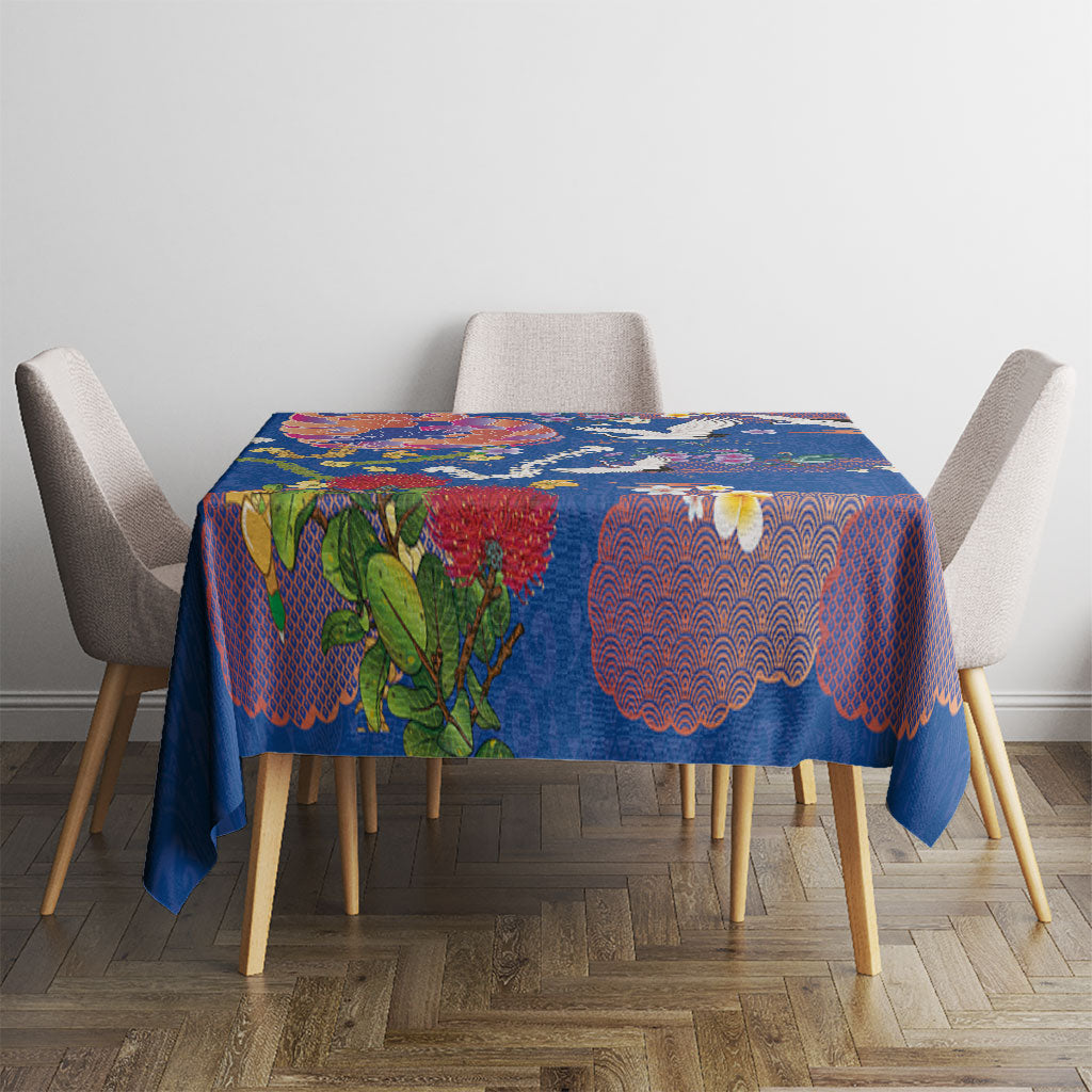 Hawaiian and Japanese Culture Together Tablecloth Kakau Tribal Pattern and Irezumi Art Blue Color LT03 - Polynesian Pride