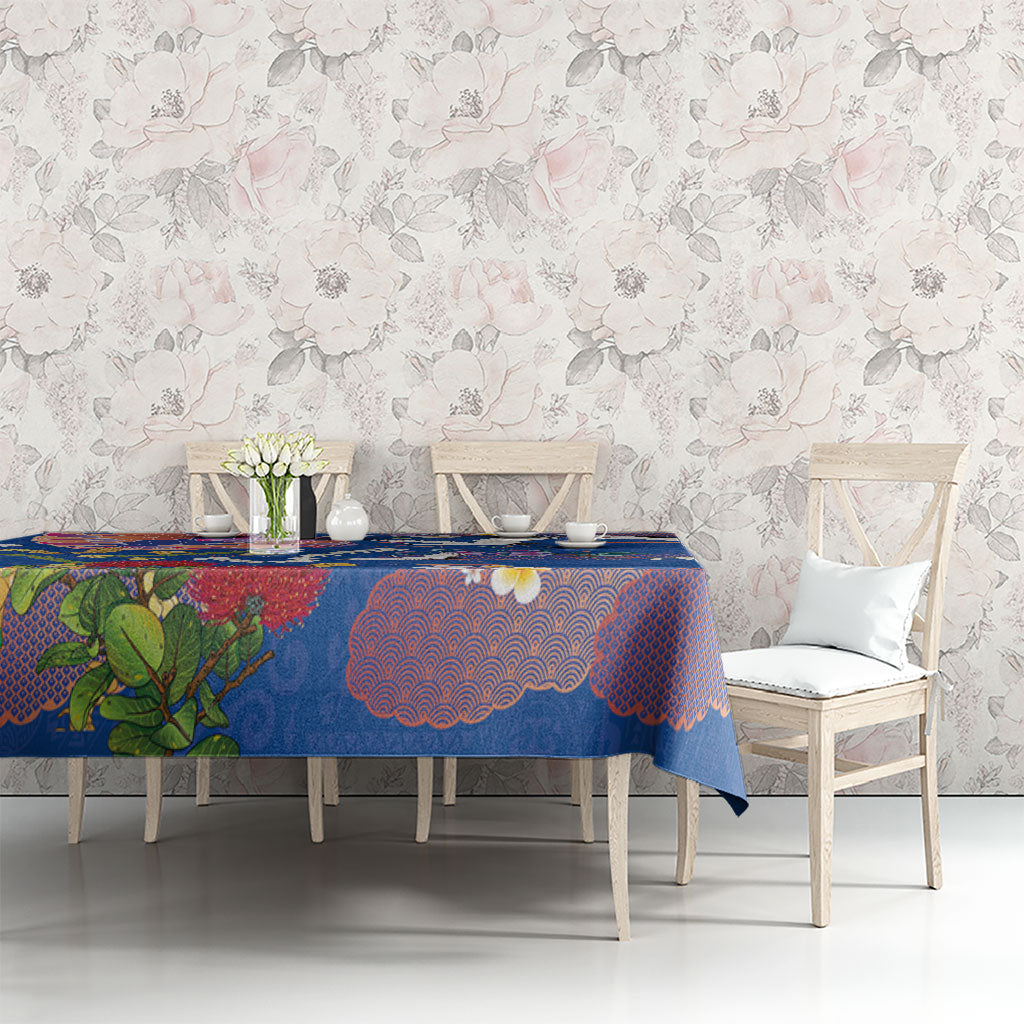 Hawaiian and Japanese Culture Together Tablecloth Kakau Tribal Pattern and Irezumi Art Blue Color LT03 - Polynesian Pride
