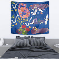 Hawaiian and Japanese Culture Together Tapestry Kakau Tribal Pattern and Irezumi Art Blue Color LT03 - Polynesian Pride