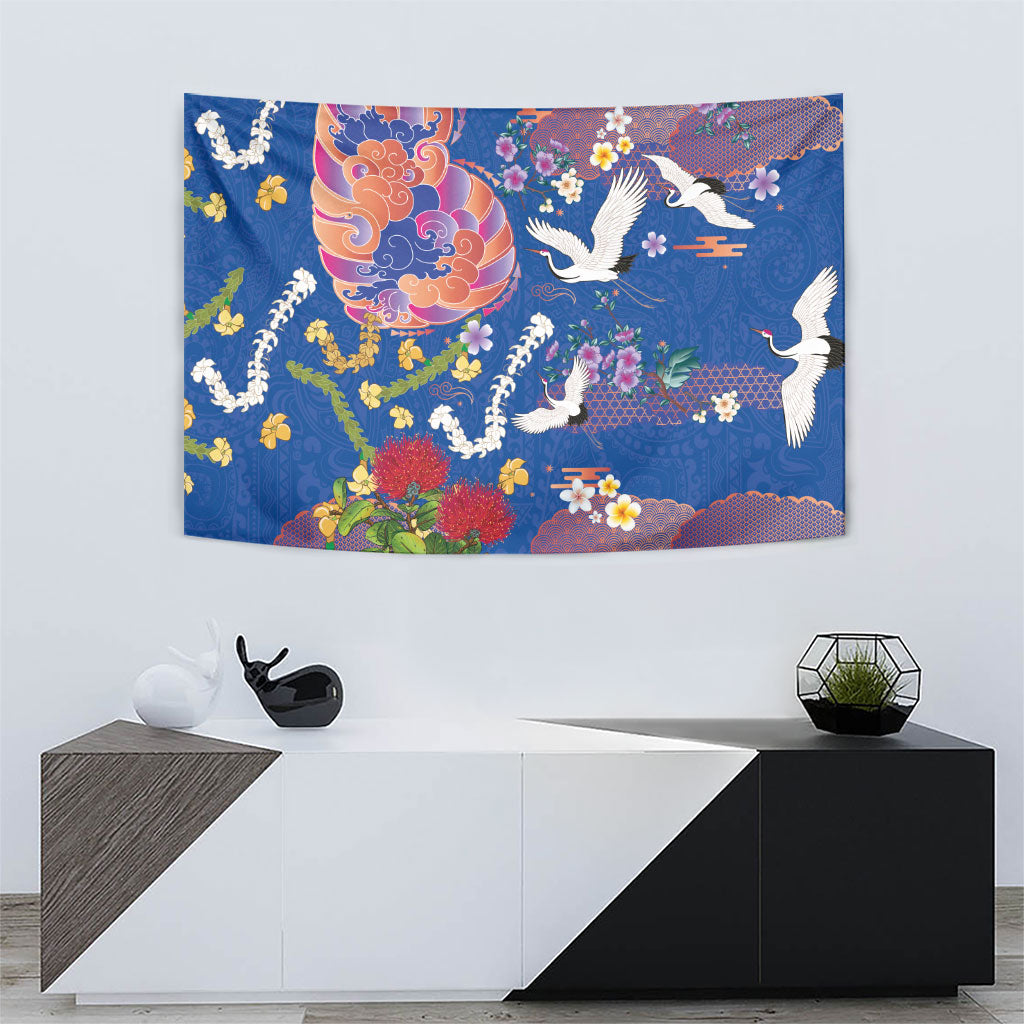 Hawaiian and Japanese Culture Together Tapestry Kakau Tribal Pattern and Irezumi Art Blue Color LT03 - Polynesian Pride