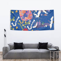 Hawaiian and Japanese Culture Together Tapestry Kakau Tribal Pattern and Irezumi Art Blue Color LT03 - Polynesian Pride