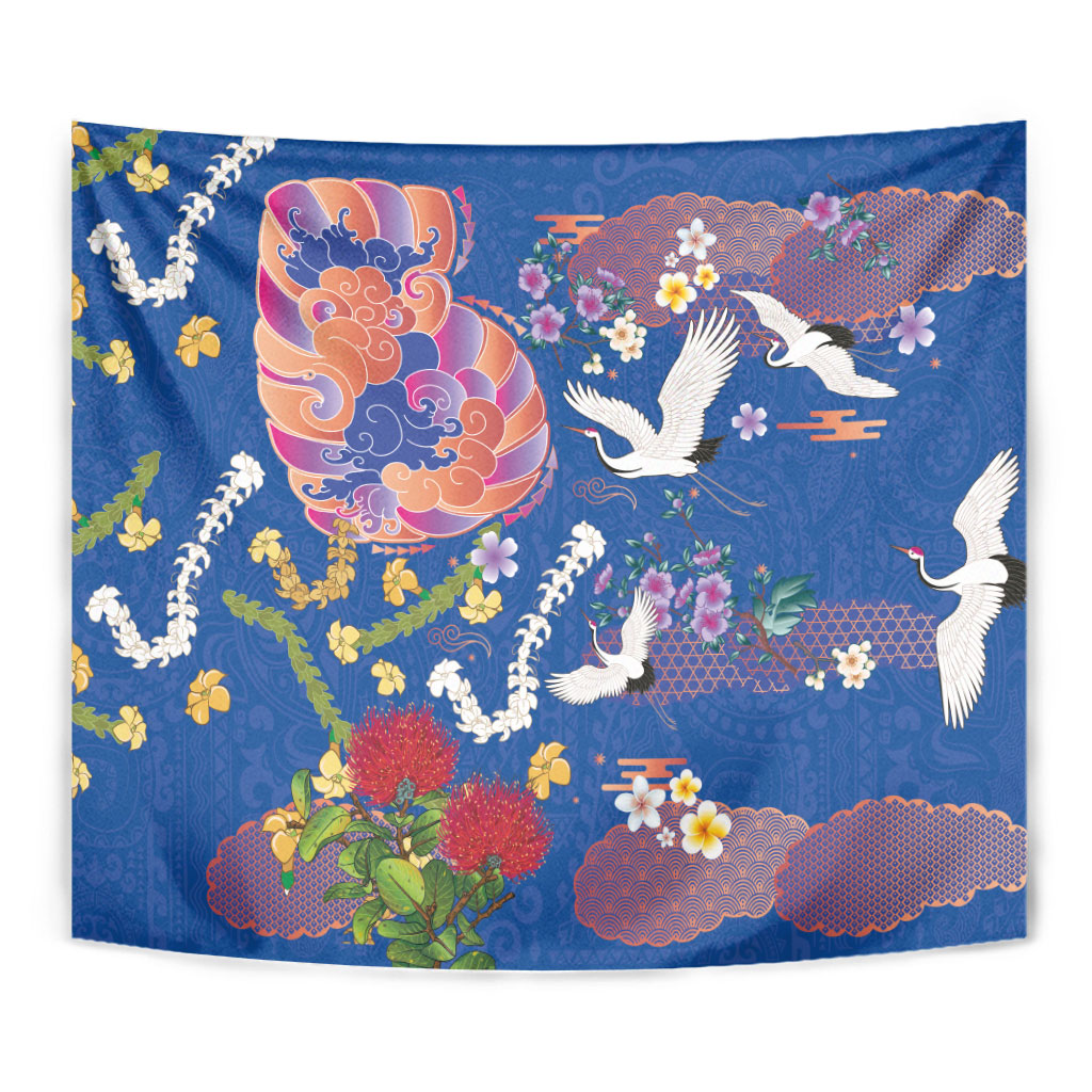 Hawaiian and Japanese Culture Together Tapestry Kakau Tribal Pattern and Irezumi Art Blue Color LT03 - Polynesian Pride
