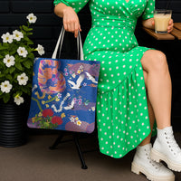 Hawaiian and Japanese Culture Together Tote Bag Kakau Tribal Pattern and Irezumi Art Blue Color LT03 - Polynesian Pride