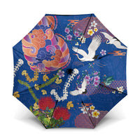 Hawaiian and Japanese Culture Together Umbrella Kakau Tribal Pattern and Irezumi Art Blue Color LT03 One Size Folded 11.42 inch Opened Diameter 37.4 inch Blue - Polynesian Pride
