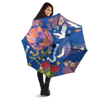 Hawaiian and Japanese Culture Together Umbrella Kakau Tribal Pattern and Irezumi Art Blue Color LT03 - Polynesian Pride