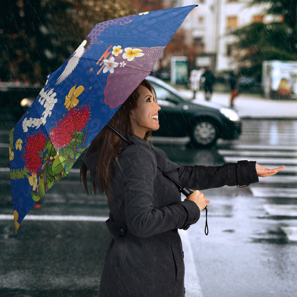 Hawaiian and Japanese Culture Together Umbrella Kakau Tribal Pattern and Irezumi Art Blue Color LT03 - Polynesian Pride