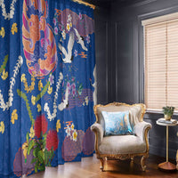 Hawaiian and Japanese Culture Together Window Curtain Kakau Tribal Pattern and Irezumi Art Blue Color LT03 - Polynesian Pride
