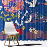 Hawaiian and Japanese Culture Together Window Curtain Kakau Tribal Pattern and Irezumi Art Blue Color LT03 - Polynesian Pride