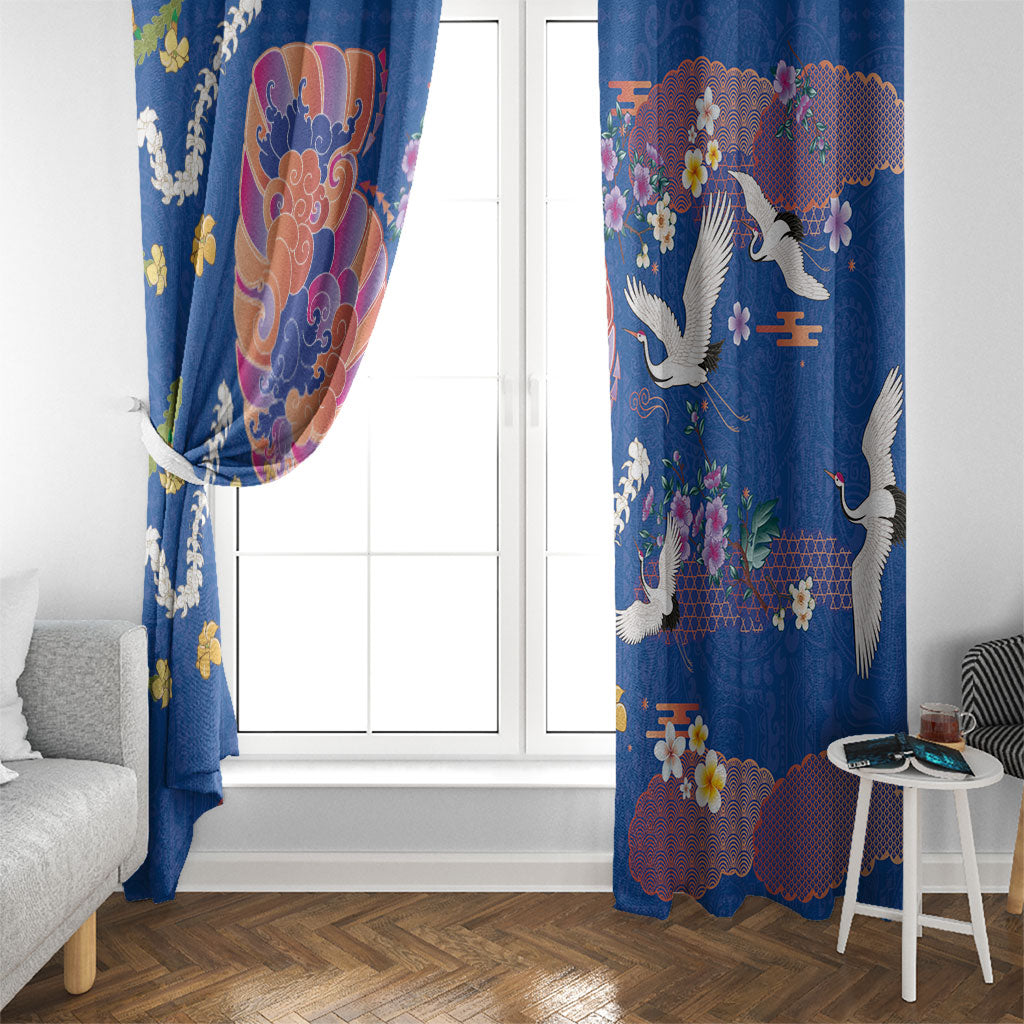 Hawaiian and Japanese Culture Together Window Curtain Kakau Tribal Pattern and Irezumi Art Blue Color LT03 - Polynesian Pride
