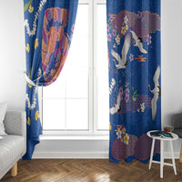 Hawaiian and Japanese Culture Together Window Curtain Kakau Tribal Pattern and Irezumi Art Blue Color LT03 - Polynesian Pride