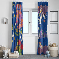 Hawaiian and Japanese Culture Together Window Curtain Kakau Tribal Pattern and Irezumi Art Blue Color LT03 - Polynesian Pride