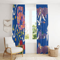 Hawaiian and Japanese Culture Together Window Curtain Kakau Tribal Pattern and Irezumi Art Blue Color LT03 - Polynesian Pride