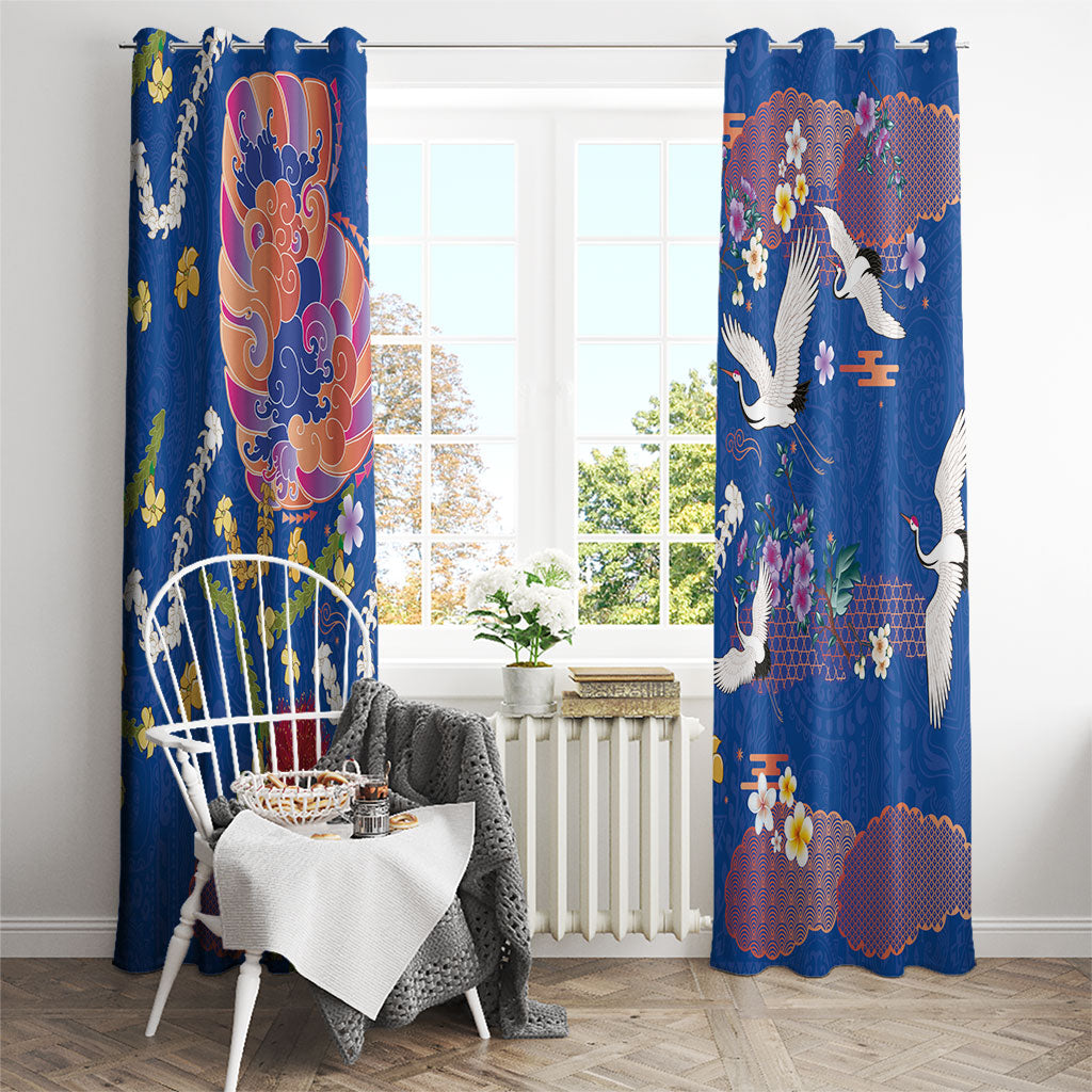 Hawaiian and Japanese Culture Together Window Curtain Kakau Tribal Pattern and Irezumi Art Blue Color LT03 - Polynesian Pride