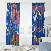 Hawaiian and Japanese Culture Together Window Curtain Kakau Tribal Pattern and Irezumi Art Blue Color LT03 - Polynesian Pride