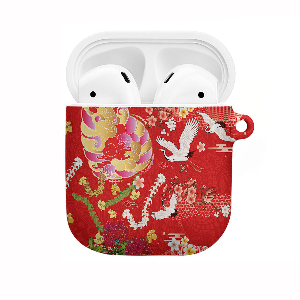 Hawaiian and Japanese Culture Together AirPods Case Kakau Tribal Pattern and Irezumi Art Red Color LT03 Red - Polynesian Pride