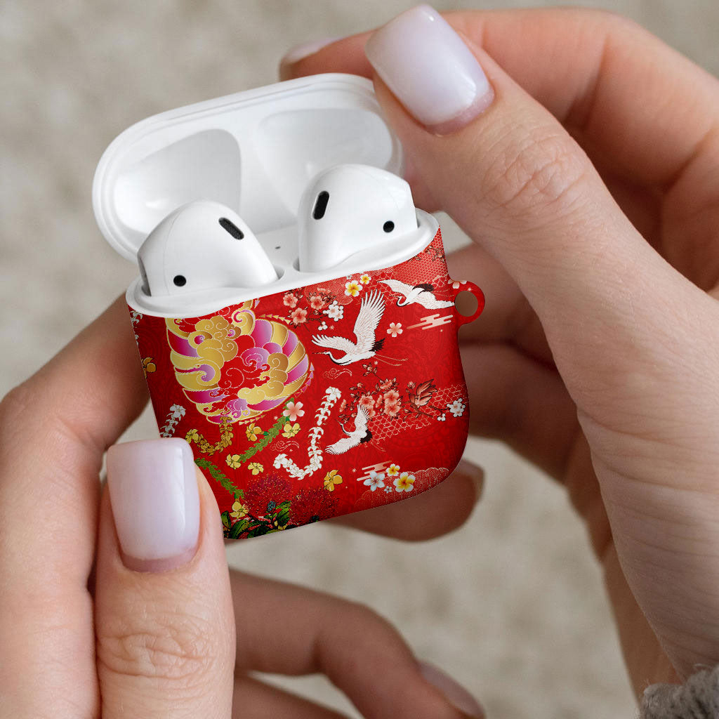 Hawaiian and Japanese Culture Together AirPods Case Kakau Tribal Pattern and Irezumi Art Red Color LT03 - Polynesian Pride