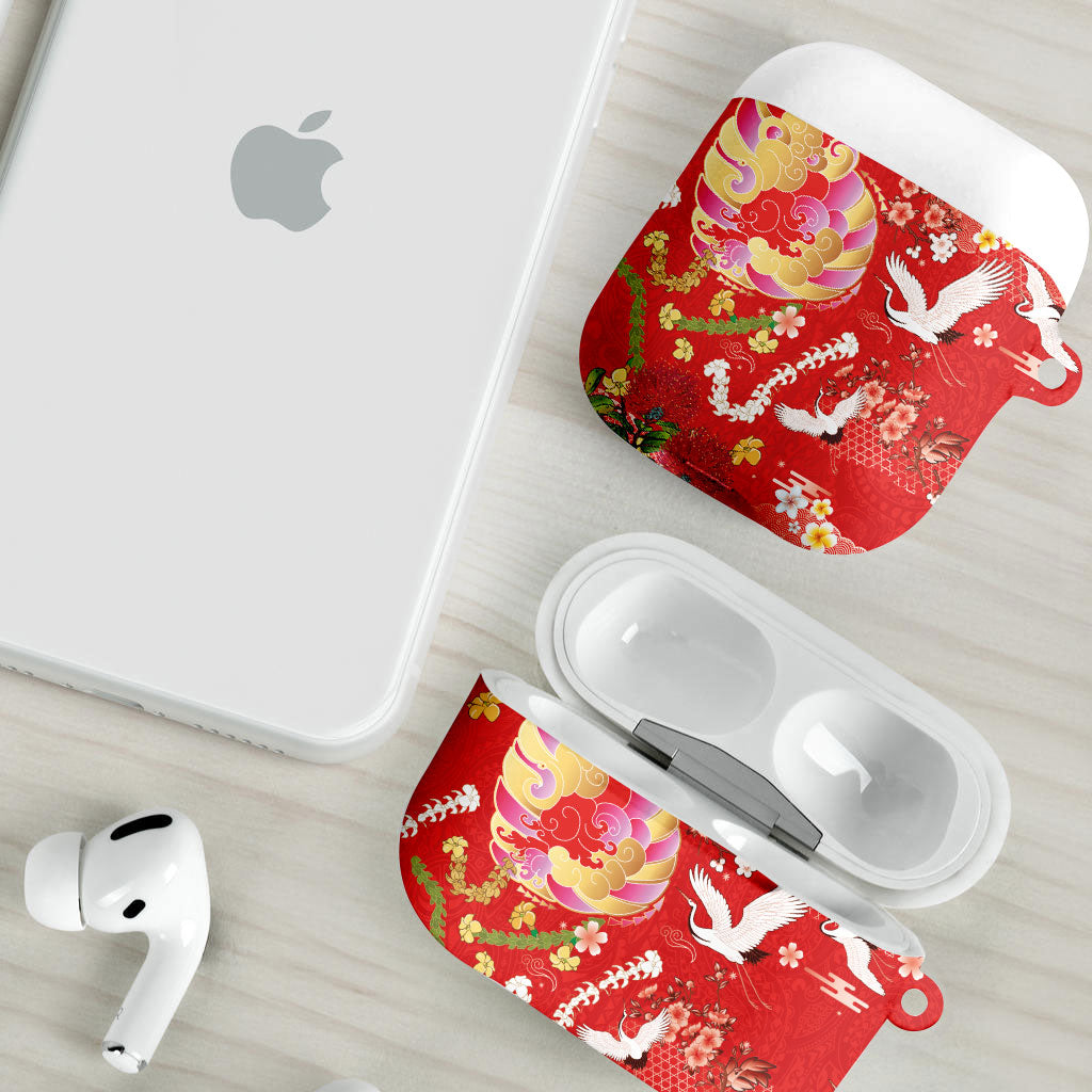 Hawaiian and Japanese Culture Together AirPods Case Kakau Tribal Pattern and Irezumi Art Red Color LT03 - Polynesian Pride