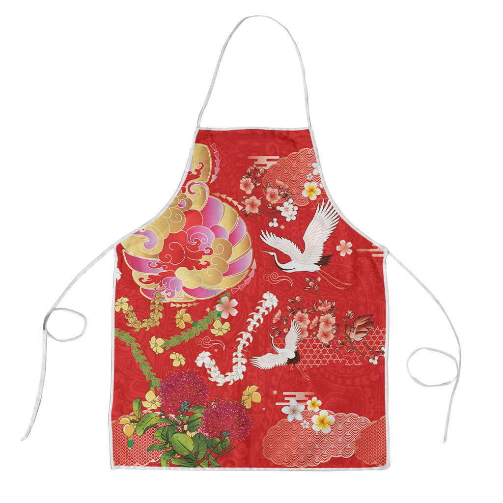 Hawaiian and Japanese Culture Together Apron Kakau Tribal Pattern and Irezumi Art Red Color LT03 Red - Polynesian Pride